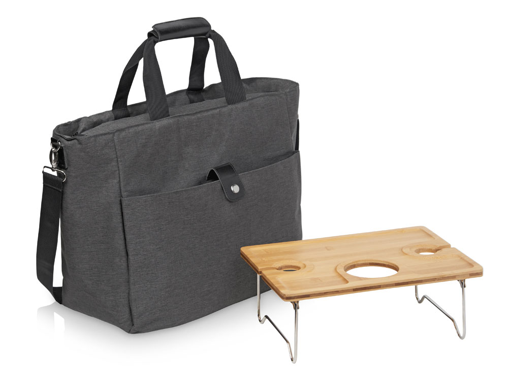 Набор для пикника Fabar сумка-холодильник и бамбуковый столик на ножках (серый, черный, натуральный)