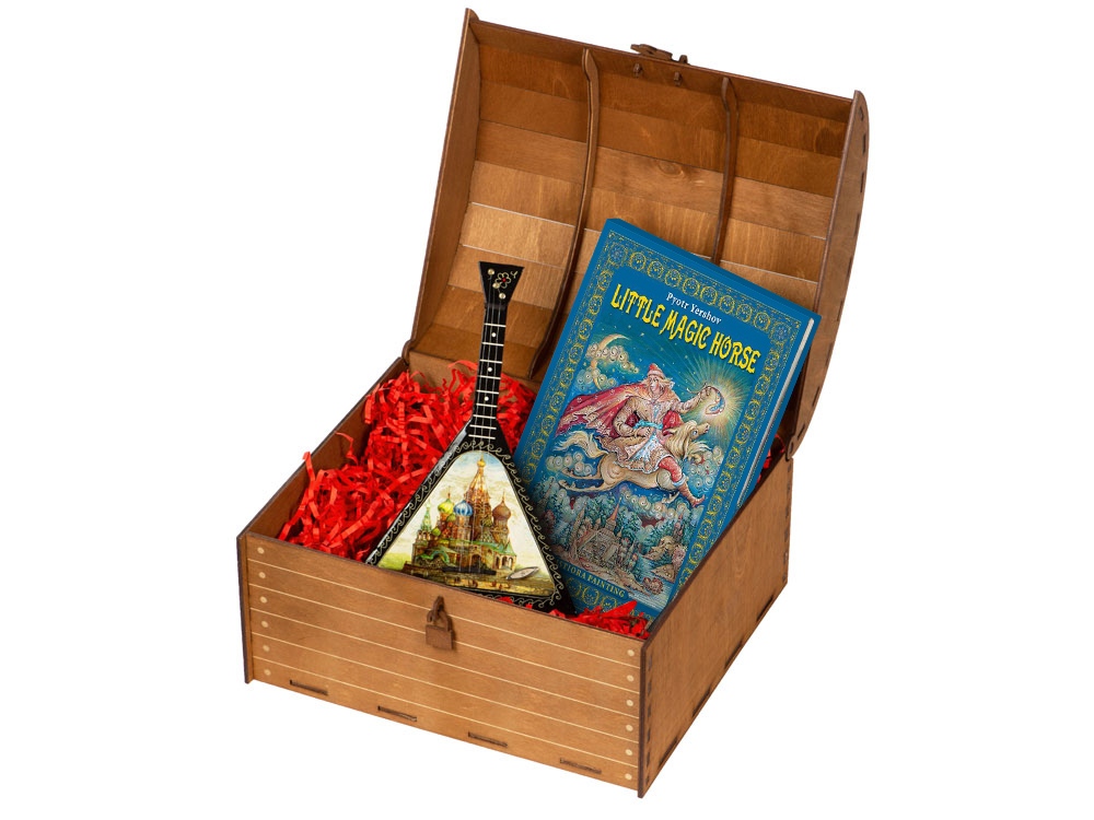 Подарочный набор Музыкальная Россия: балалайка, книга Конек - горбунок (синий, коричневый)