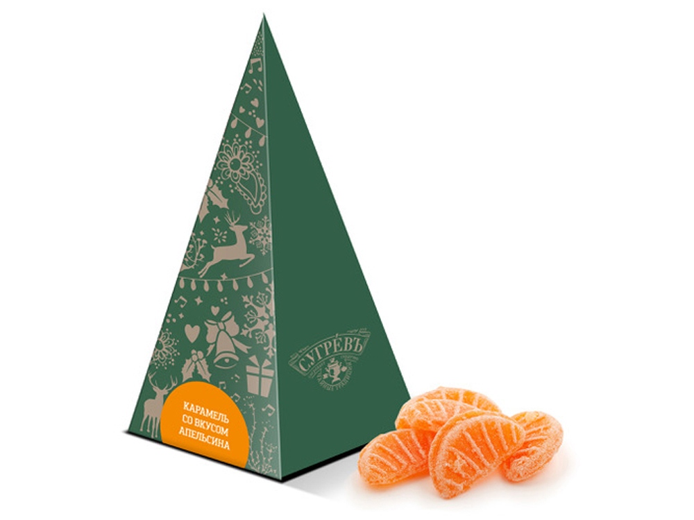 Карамель леденцовая со вкусом апельсина в подарочной упаковке (зеленый)