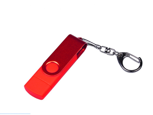 USB-флешка на 16 Гб 3 в 1 поворотный механизм, c двумя дополнительными разъемами MicroUSB и TypeC C с одноцветным металлическим клипом, черный
